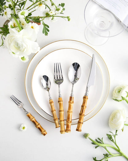 Cutlery Set with Bamboo Handles and Stainless Steel Finish