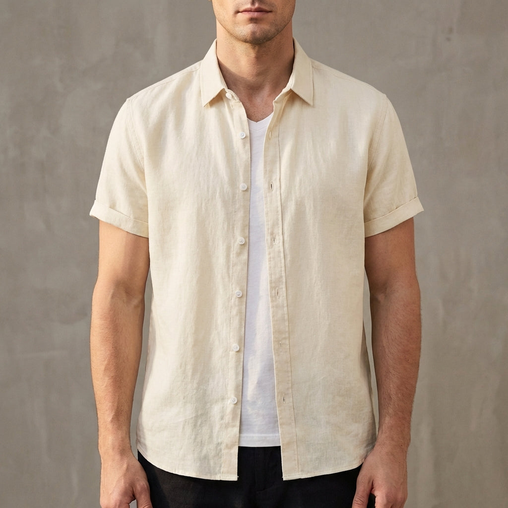Relaxed Fit Short Sleeve Button-Down Shirt for Men – Breathable Casual Comfort