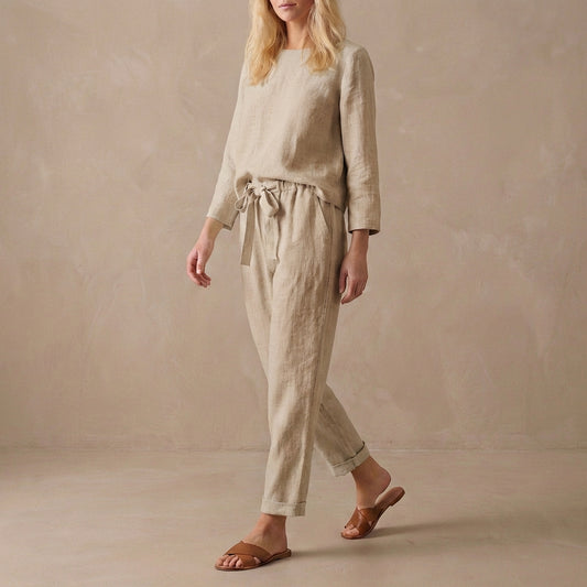 Relaxed Fit Blouse And Tie-Waist Pants Set for Women – Casual Comfort & Style