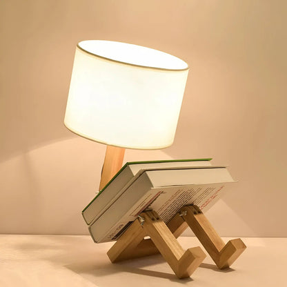 Playful Wooden Robot Table Lamp with Adjustable Limbs