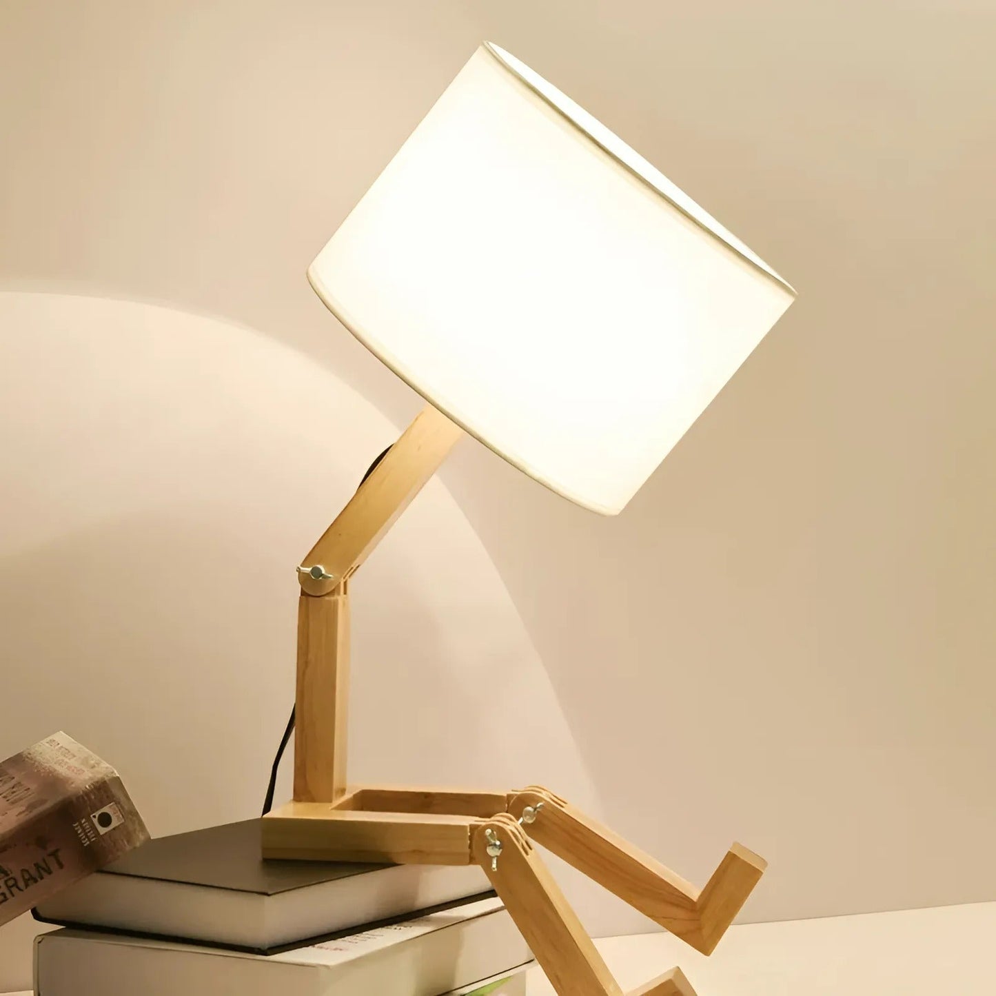 Playful Wooden Robot Table Lamp with Adjustable Limbs