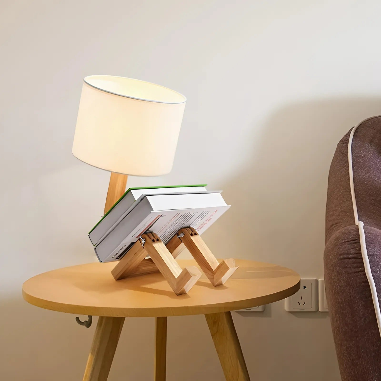 Playful Wooden Robot Table Lamp with Adjustable Limbs