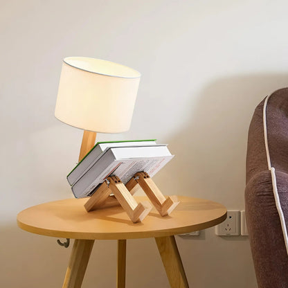 Playful Wooden Robot Table Lamp with Adjustable Limbs
