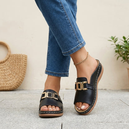 Orthopedic Platform Open-Toe Slide Sandals for Women – Comfortable Supportive Style