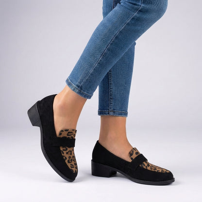 Orthopedic Strap Detail Leopard Print Block Heel Loafers for Women – Supportive Stylish Comfort