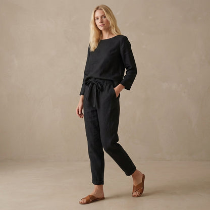 Relaxed Fit Blouse And Tie-Waist Pants Set for Women – Casual Comfort & Style