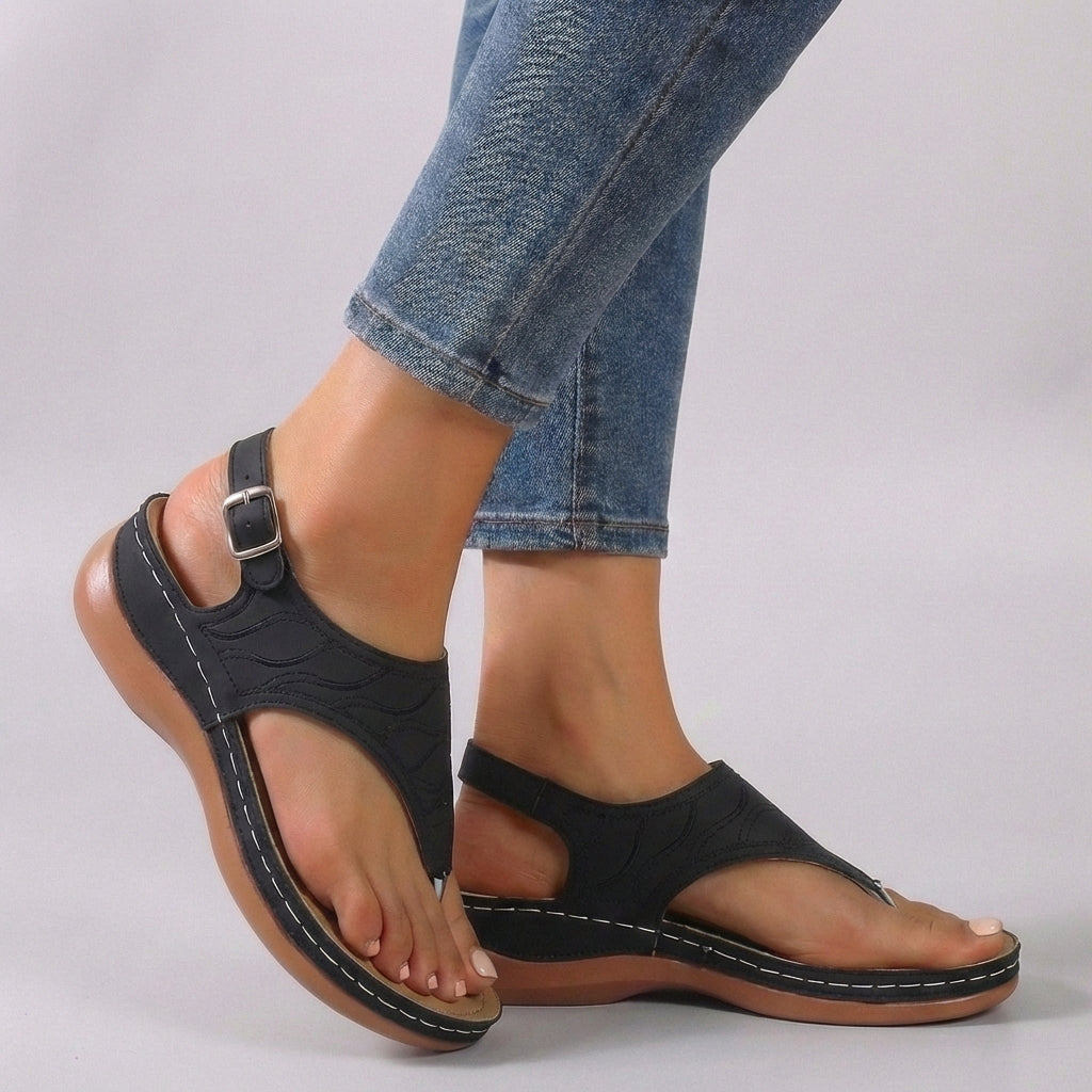 Adjustable Buckle Toe Loop Sandals for Women – Cushioned Orthopedic Comfort Walking Design