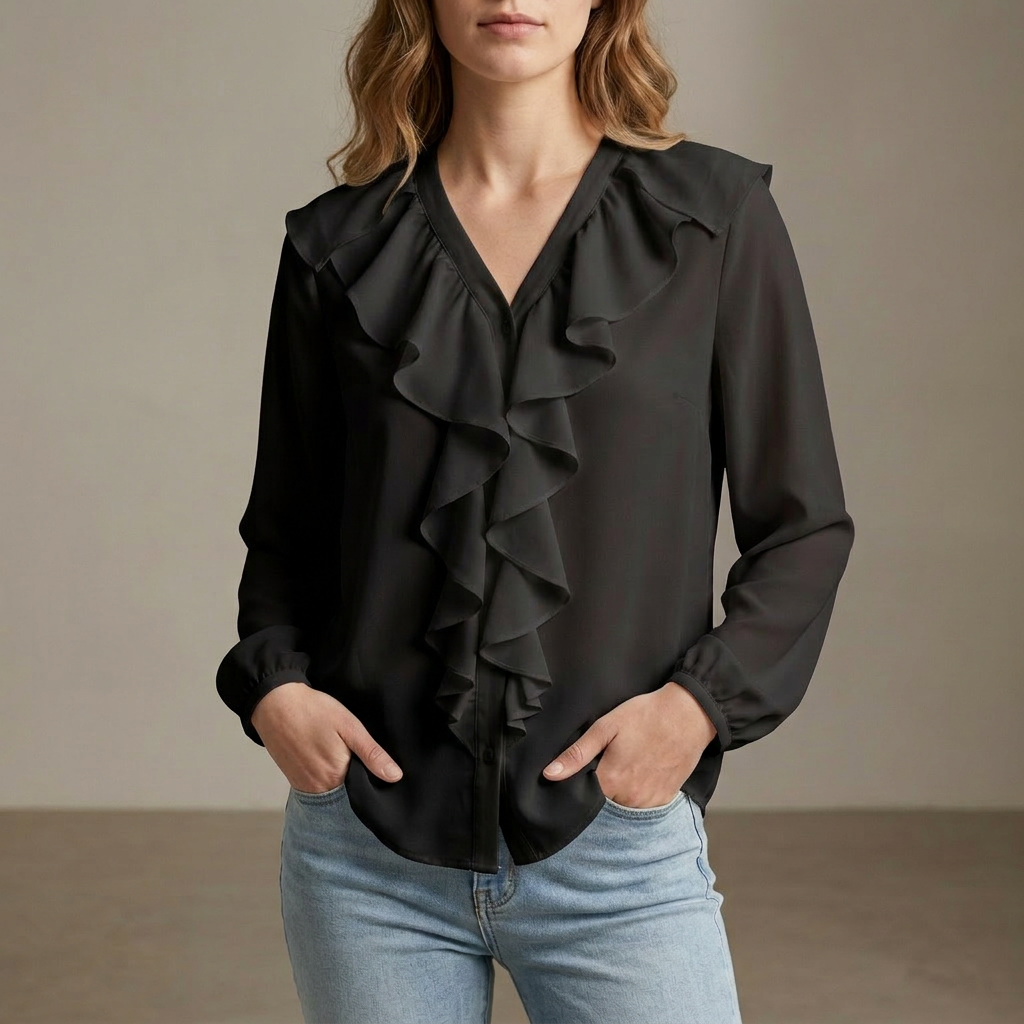 Ruffled Button Front Relaxed Fit Blouse for Women – Stylish Casual Comfort