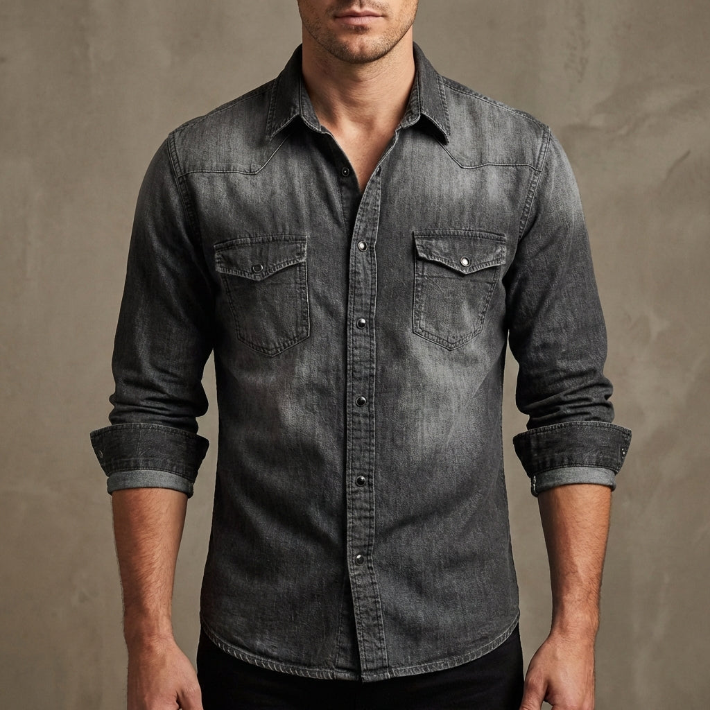 Distressed Western Yoke Shirt for Men – Casual Stylish Comfort