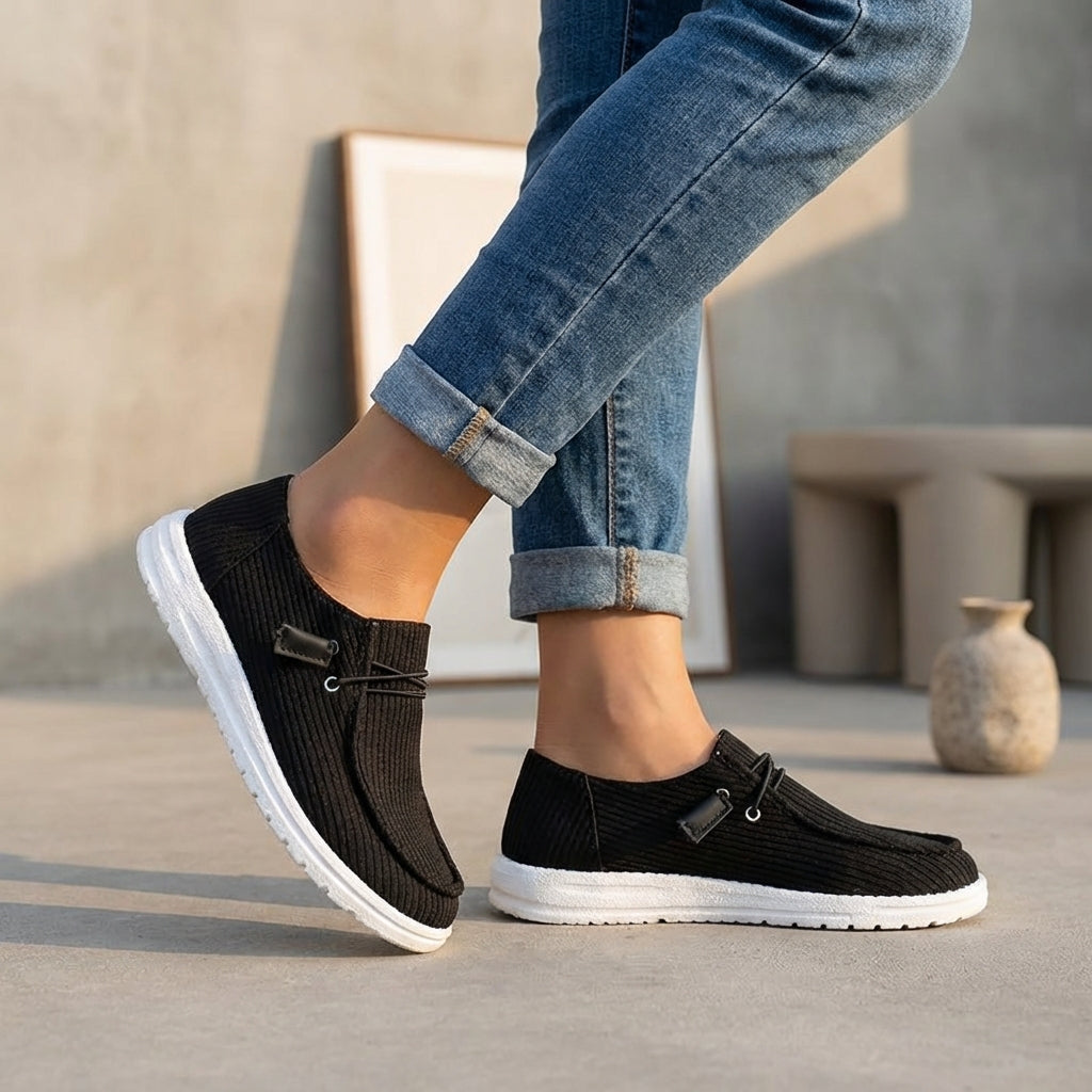Ribbed Upper Slip-On Low-Top Casual Shoes for Women – Orthopedic Comfort & Support