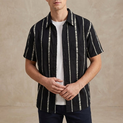 Relaxed Fit Striped Collared Button-Up Shirt for Men – Stylish & Comfortable Design