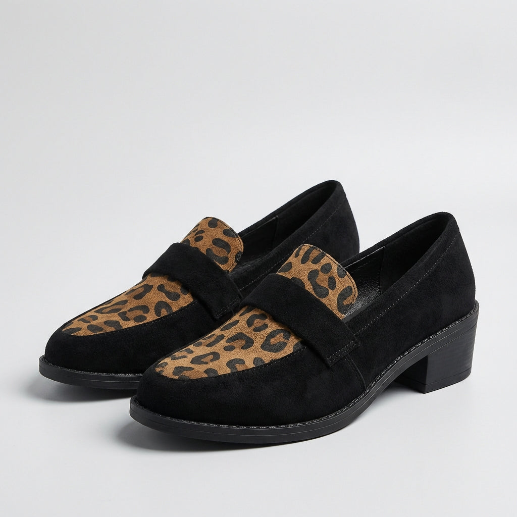 Orthopedic Strap Detail Leopard Print Block Heel Loafers for Women – Supportive Stylish Comfort