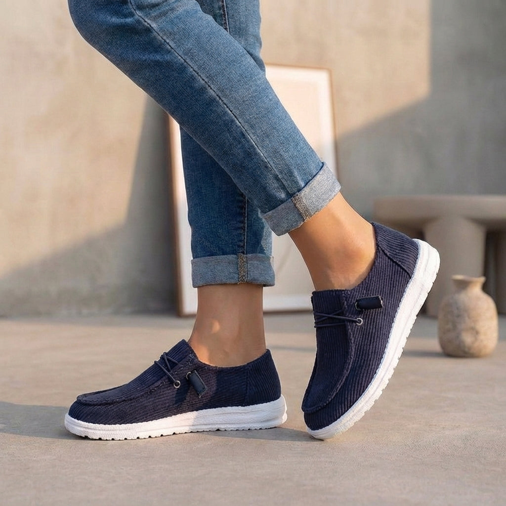 Ribbed Upper Slip-On Low-Top Casual Shoes for Women – Orthopedic Comfort & Support
