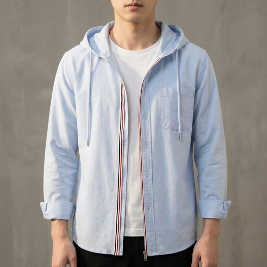 Relaxed Fit Collared Hooded Shirt for Men – Stylish & Comfortable Design