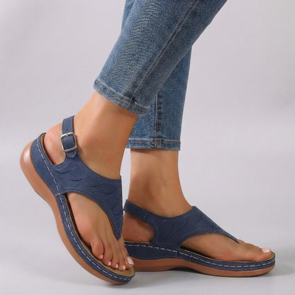 Adjustable Buckle Toe Loop Sandals for Women – Cushioned Orthopedic Comfort Walking Design