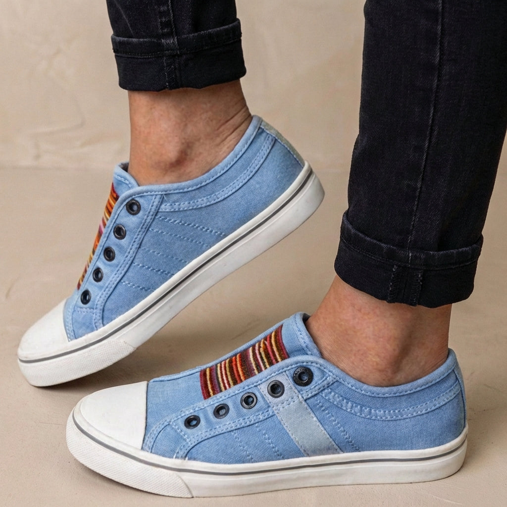 Striped Slip-On Eyelet Sneakers for Women – Casual Stylish Comfort
