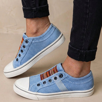 Striped Slip-On Eyelet Sneakers for Women – Casual Stylish Comfort