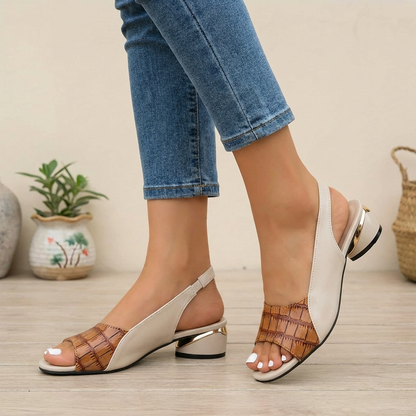 Croc-Effect Slingback Block Heel Sandals for Women – Stylish & Comfortable