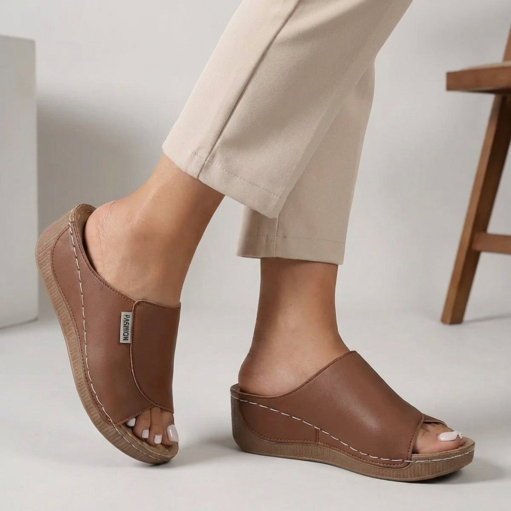 Orthopedic Thick Sole Open Toe Wedge Slide Sandals for Women – Comfortable Supportive Design
