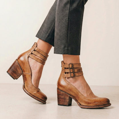 Round Toe Block Heel Ankle Boots for Women – Stylish & Supportive Design