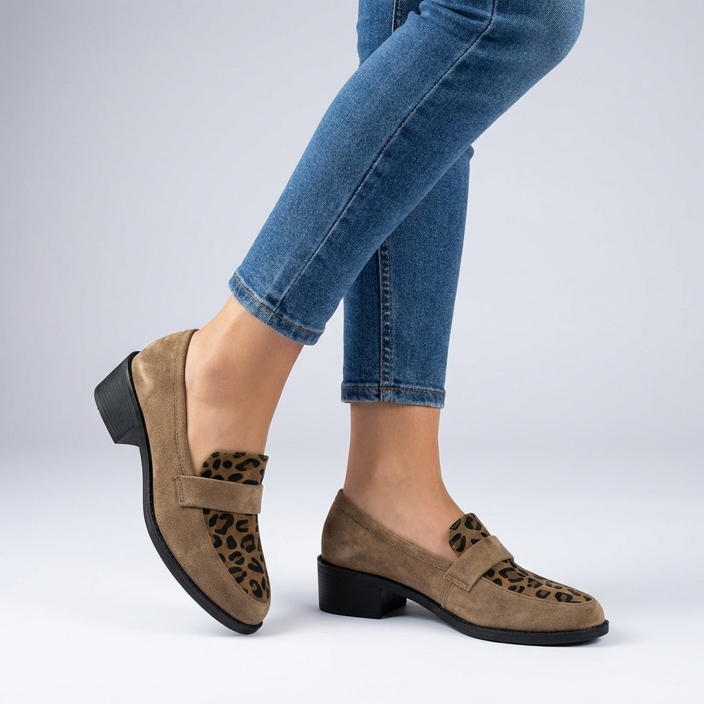 Orthopedic Strap Detail Leopard Print Block Heel Loafers for Women – Supportive Stylish Comfort