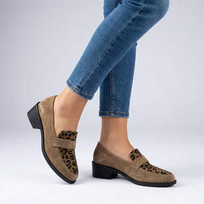 Orthopedic Strap Detail Leopard Print Block Heel Loafers for Women – Supportive Stylish Comfort