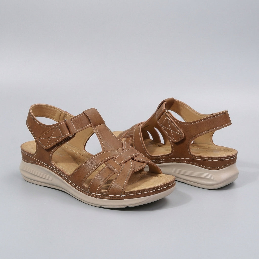 Orthopedic Cross Strap Wedge Sandals for Women – Comfortable Support & Adjustable Fit