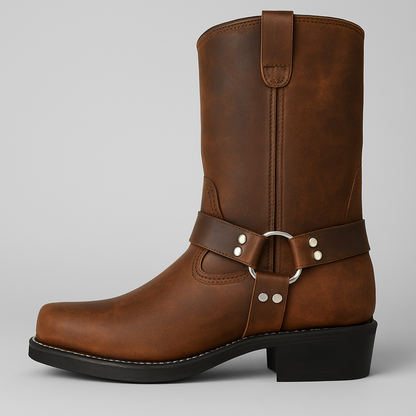 Isla Mid-Calf Cowboy Boots | Harness Strap Block Heel Boots