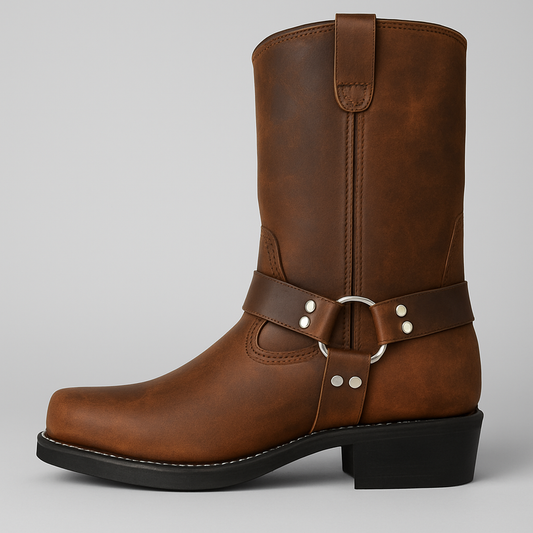 Isla Mid-Calf Cowboy Boots | Harness Strap Block Heel Boots