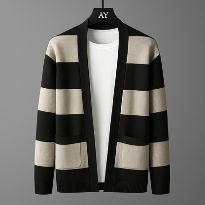 Oliver Regular Fit Cardigan | Striped Open Front V-Neck Cardigan