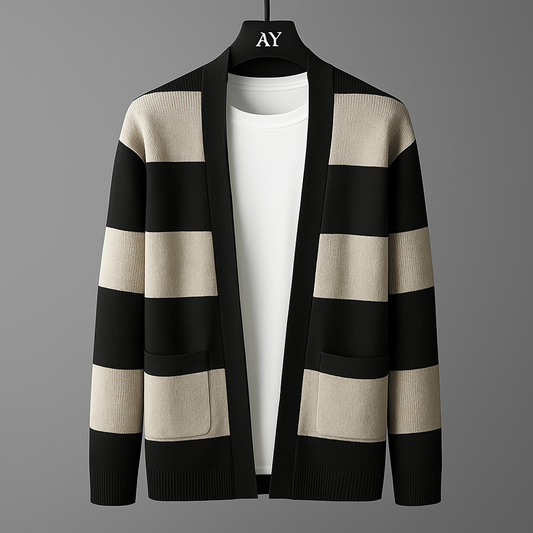 Oliver Regular Fit Cardigan | Striped Open Front V-Neck Cardigan