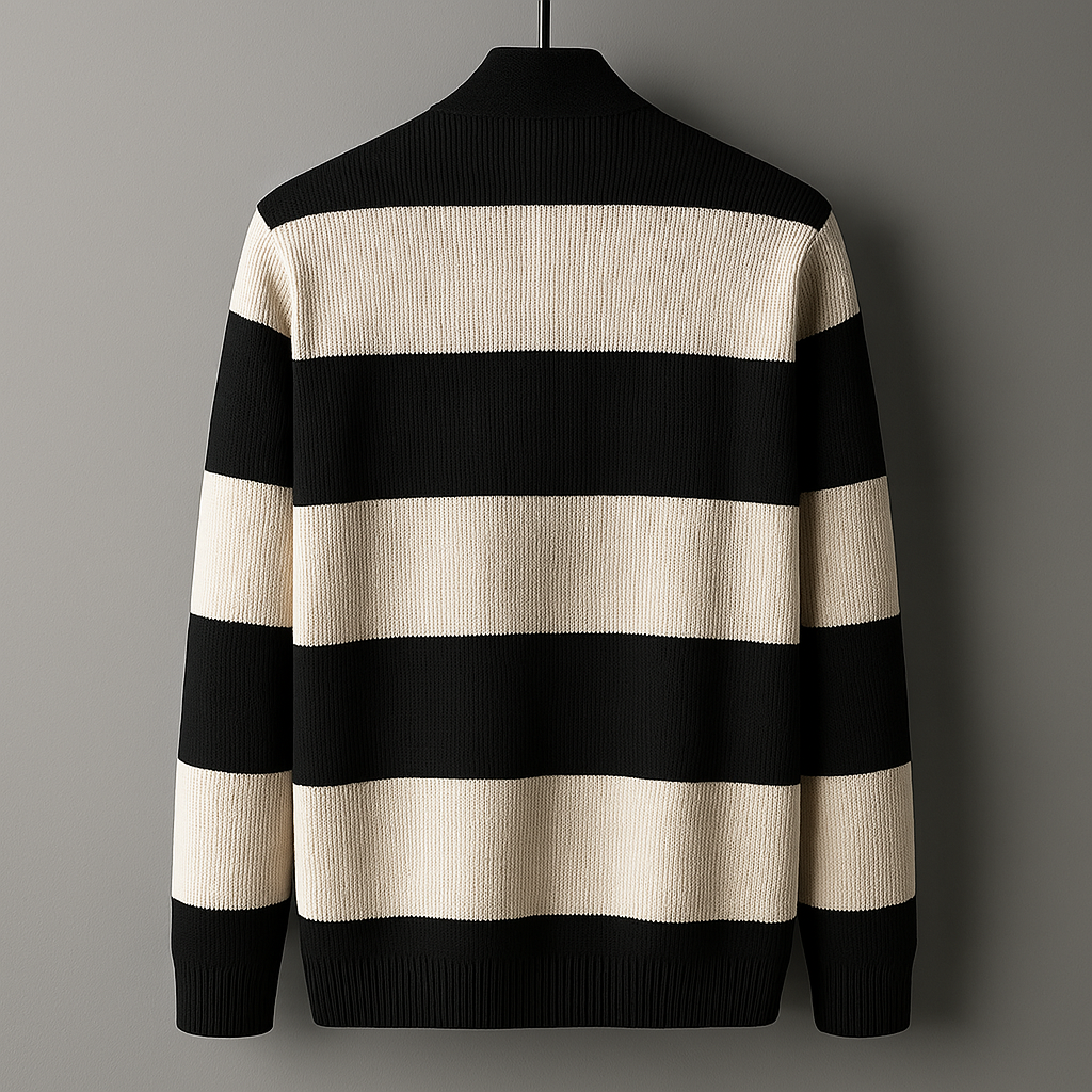 Oliver Regular Fit Cardigan | Striped Open Front V-Neck Cardigan