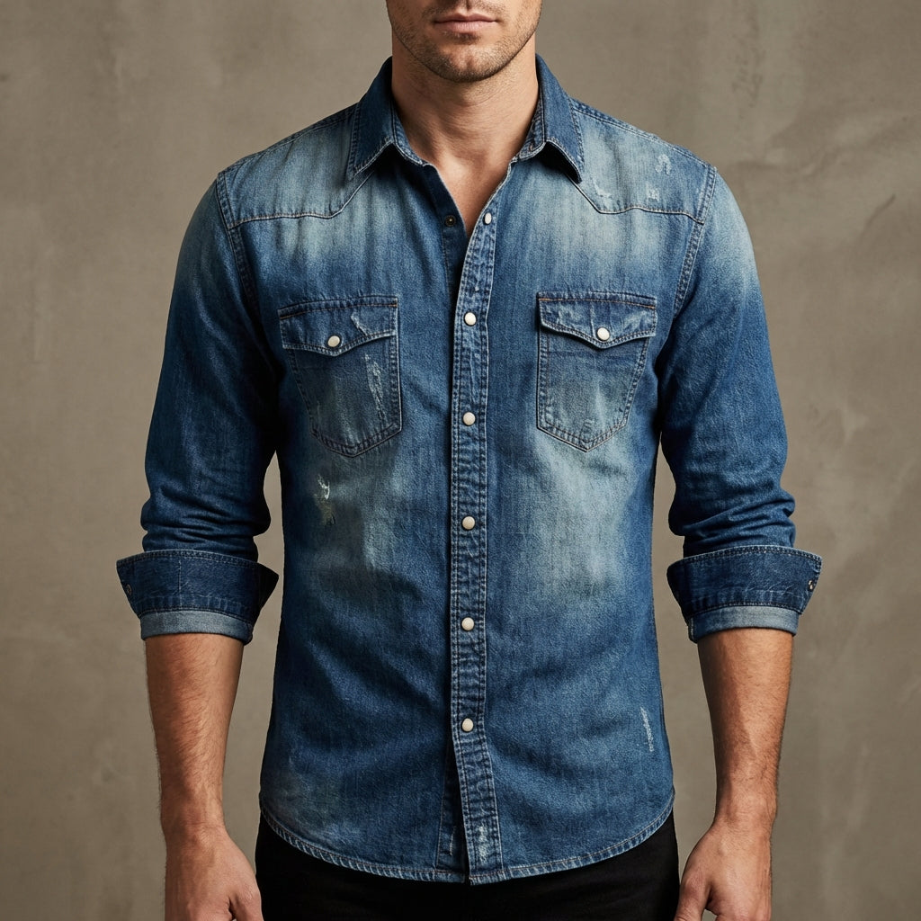 Distressed Western Yoke Shirt for Men – Casual Stylish Comfort