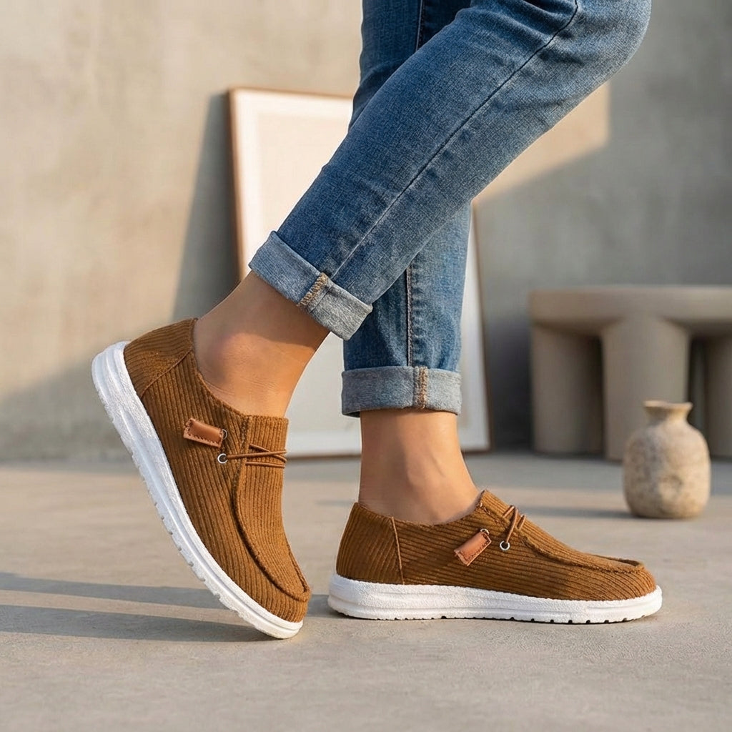 Ribbed Upper Slip-On Low-Top Casual Shoes for Women – Orthopedic Comfort & Support