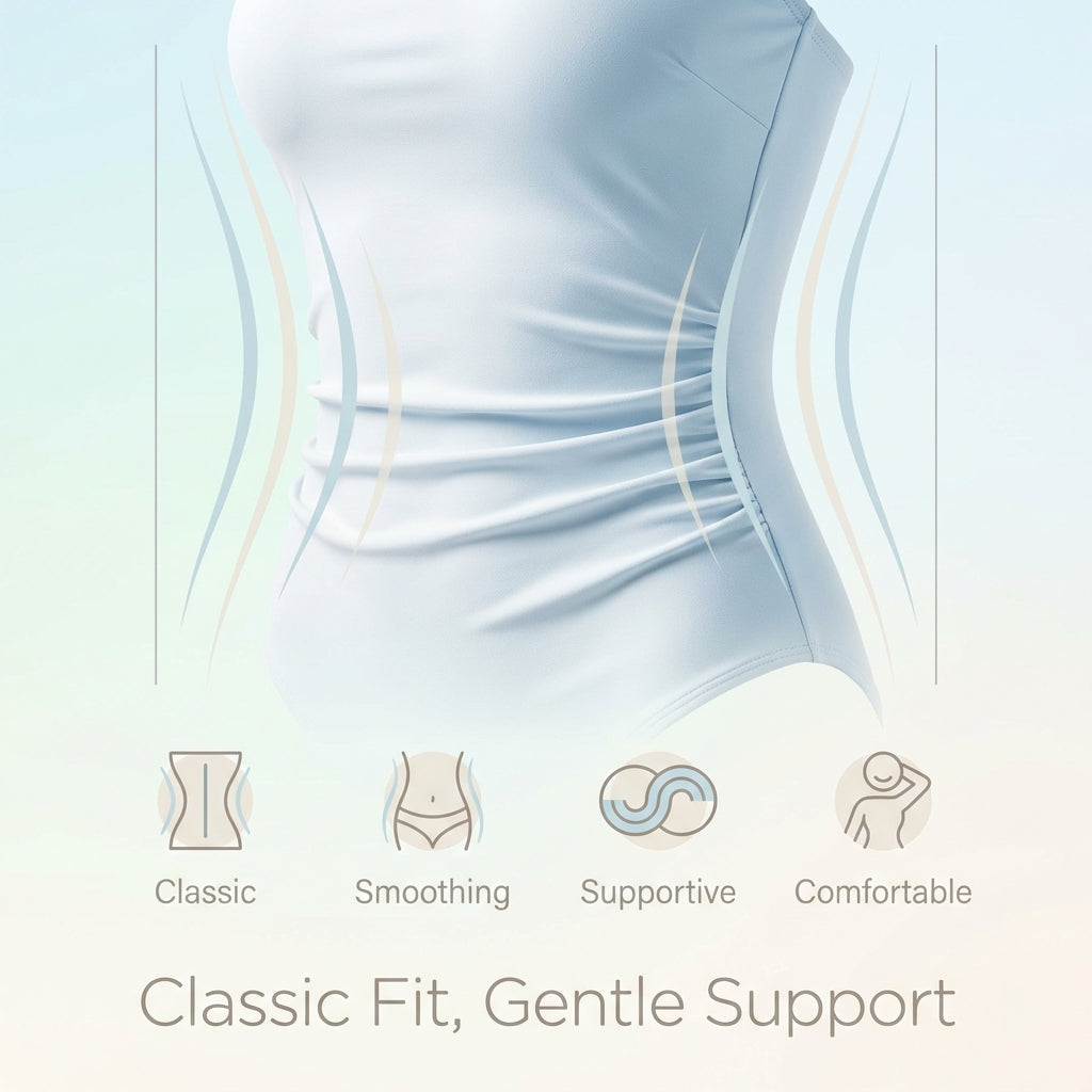 Ruched Square Neck One-Piece Swimsuit for Women – Supportive Full Coverage Design