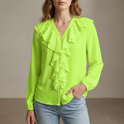 Ruffled Button Front Relaxed Fit Blouse for Women – Stylish Casual Comfort