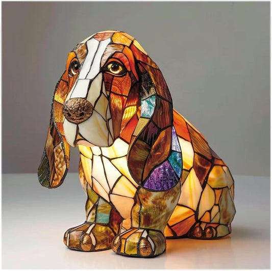 Tiffany-Style Stained Glass Dog Table Lamp