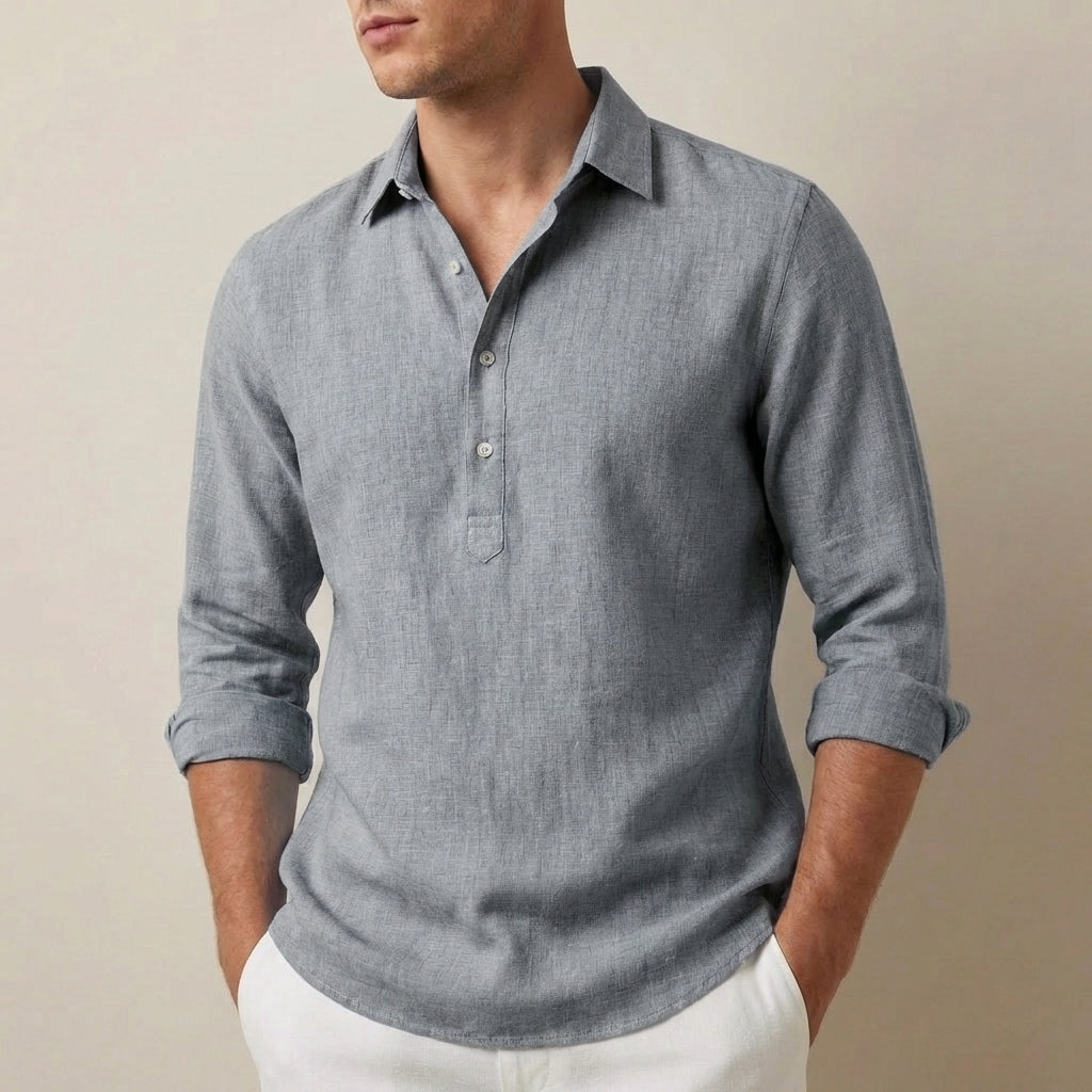 Regular Fit Collared Pop-Over Shirt for Men – Breathable Casual Comfort