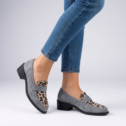 Orthopedic Strap Detail Leopard Print Block Heel Loafers for Women – Supportive Stylish Comfort