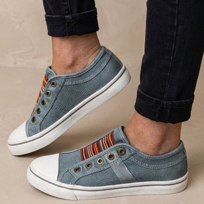 Striped Slip-On Eyelet Sneakers for Women – Casual Stylish Comfort