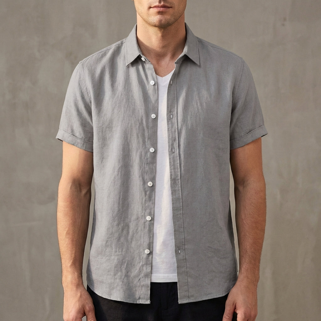 Relaxed Fit Short Sleeve Button-Down Shirt for Men – Breathable Casual Comfort