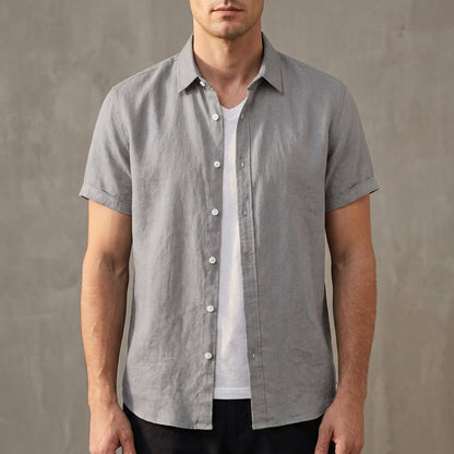 Relaxed Fit Short Sleeve Button-Down Shirt for Men – Breathable Casual Comfort
