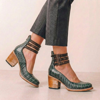 Round Toe Block Heel Ankle Boots for Women – Stylish & Supportive Design