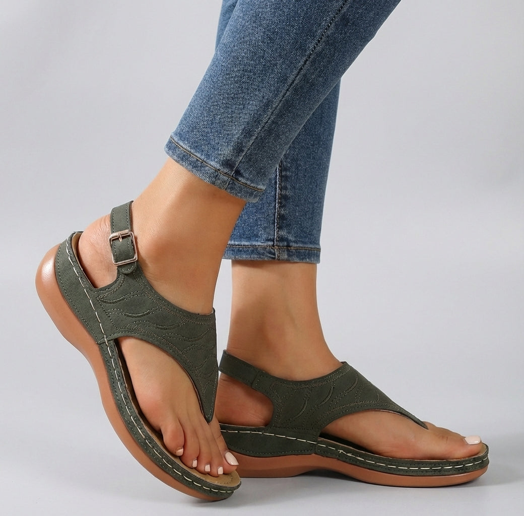 Adjustable Buckle Toe Loop Sandals for Women – Cushioned Orthopedic Comfort Walking Design