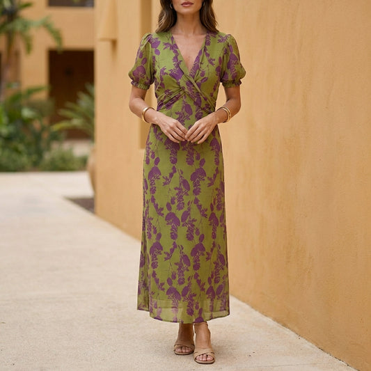 Floral Wrap Silhouette Maxi Dress for Women – Elegant & Flattering Design