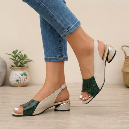 Croc-Effect Slingback Block Heel Sandals for Women – Stylish & Comfortable