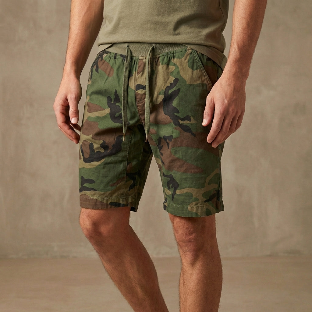 Relaxed Fit Camouflage Knee-Length Shorts for Men – Comfortable Casual Wear