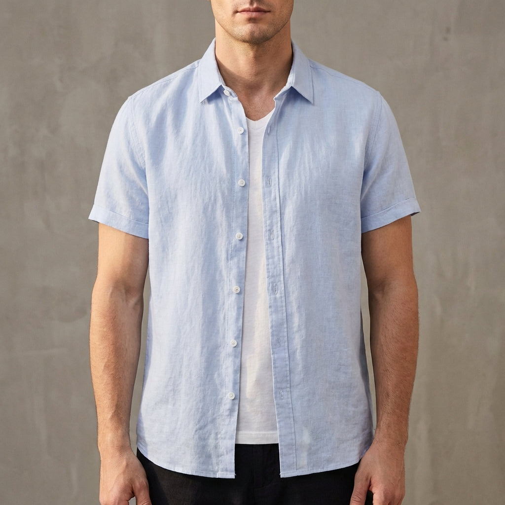 Relaxed Fit Short Sleeve Button-Down Shirt for Men – Breathable Casual Comfort