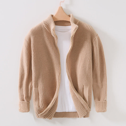 Oliver Relaxed Fit Cardigan | Ribbed Full-Zip Side Pockets Cardigan