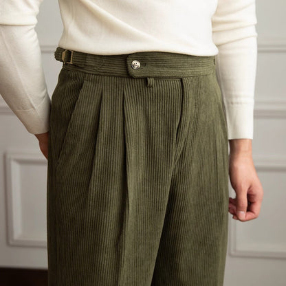 Theodore Pleated Relaxed Fit Trousers | Solid Full-Length Trousers
